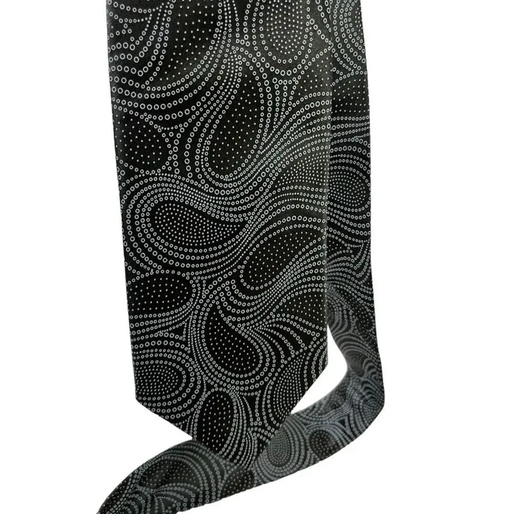 Perry Ellis Portfolio Mens Gray Olive Paisley 100% Silk Hand Made Necktie Tie